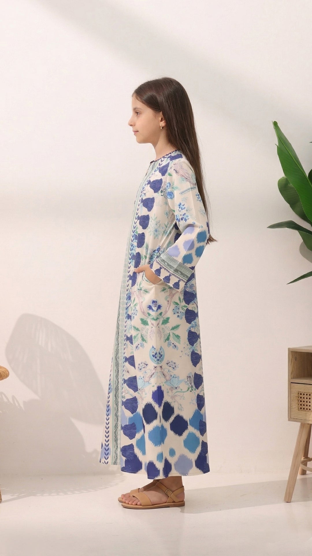 Blossom Charm White Kids Kaftan Dress
