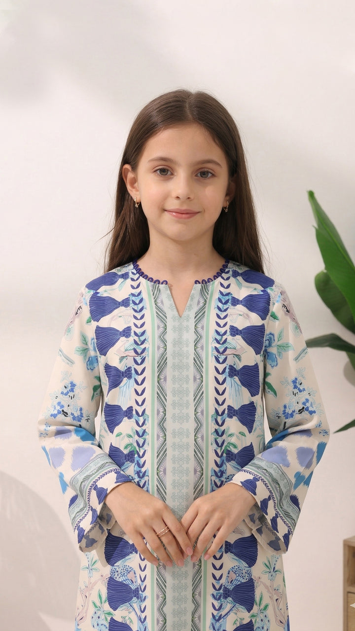 Blossom Charm White Kids Kaftan Dress
